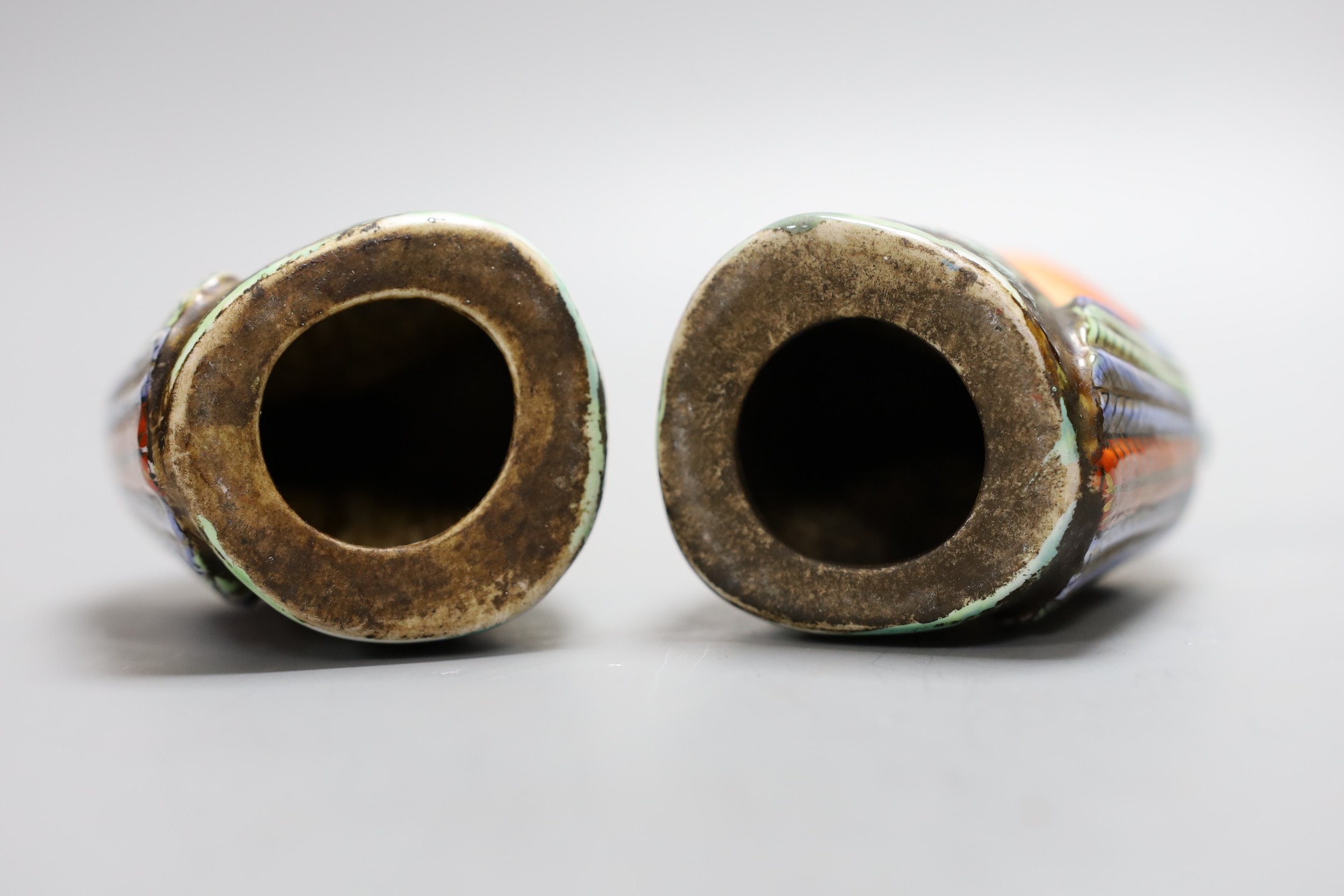 A pair of Chinese Republic ceramic birds, 19 cms high